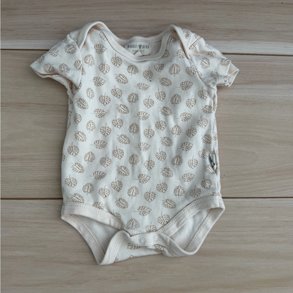 Rabbit + Bear Organic Cotton Leaf Print Baby Onesie